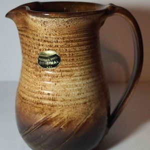 ORIGINAL POTTERS WHEEL PITCHER. HANDMADE AND SIGNED. BROWN. BEAUTIFUL!